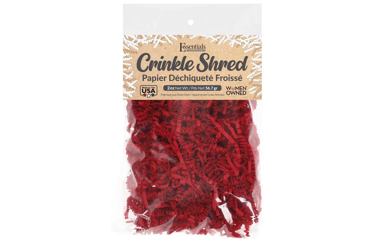 Essentials by Leisure Arts Crinkle Shred Bag, Red, 2oz Shredded Paper Filler, Crinkle Cut Paper Shred Filler, Box Filler, Shredded Paper for Gift Box, Paper Crinkle Filler, Box Filling